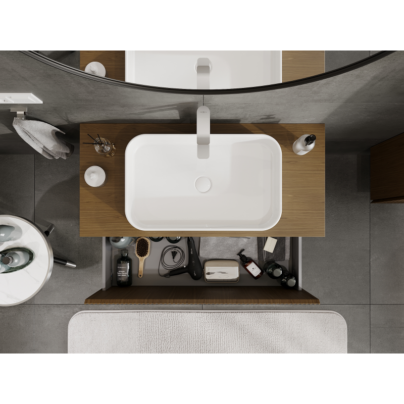 Mexen Rivel meuble de salle de bain sous lavabo 100 cm, 1 tiroir, rainuré, noyer - 91A20-10047-1-BF86