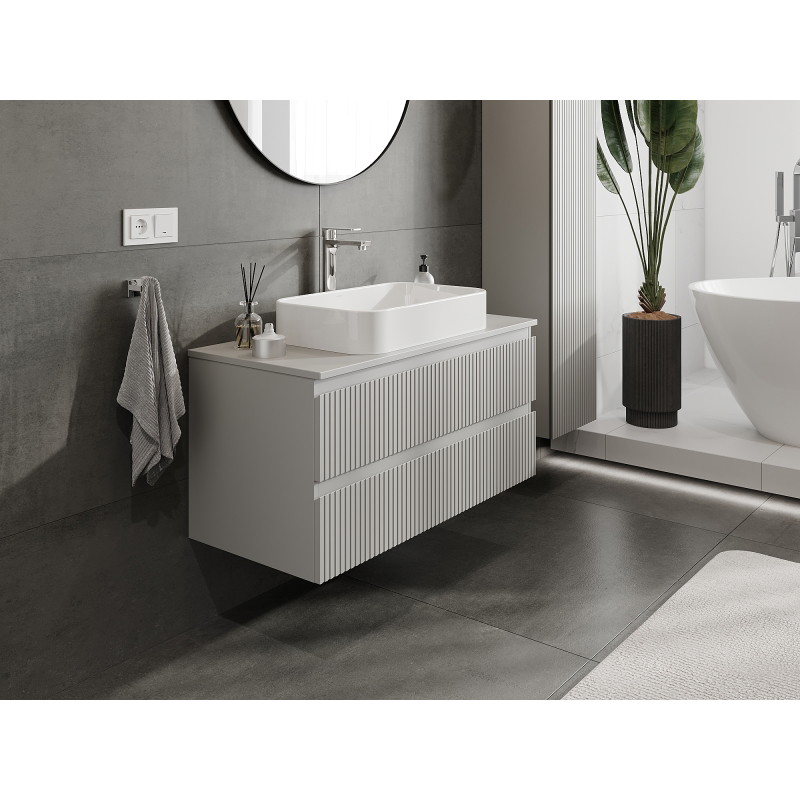 Mexen Rivel 100 cm Under-Sink Bathroom Cabinet, 2 Drawers, Fluted, Matte Grey - 91A20-10047-2-BFF62