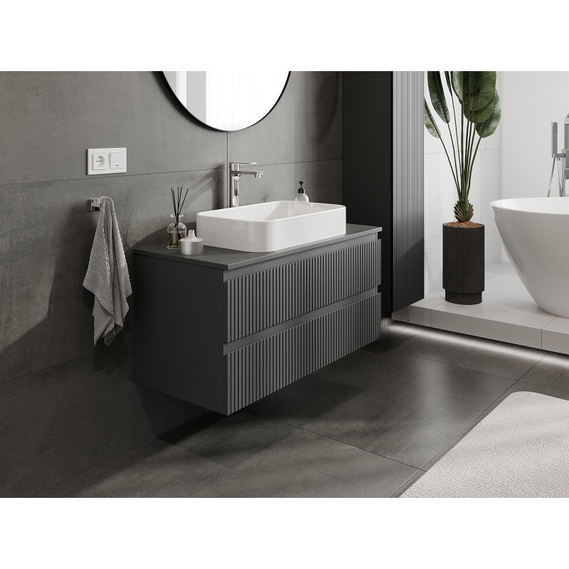 Mexen Rivel 100 cm bathroom cabinet for under sink, 2 drawers, grooved, matt graphite - 91A20-10047-2-BFF66