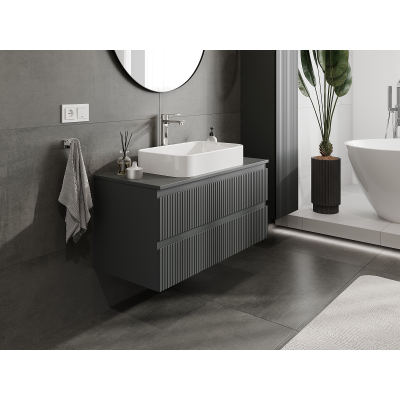 Mexen Rivel badkamerkast onder de wastafel 100 cm, 2 lades, geribbeld, mat grafiet - 91A20-10047-2-BFF66