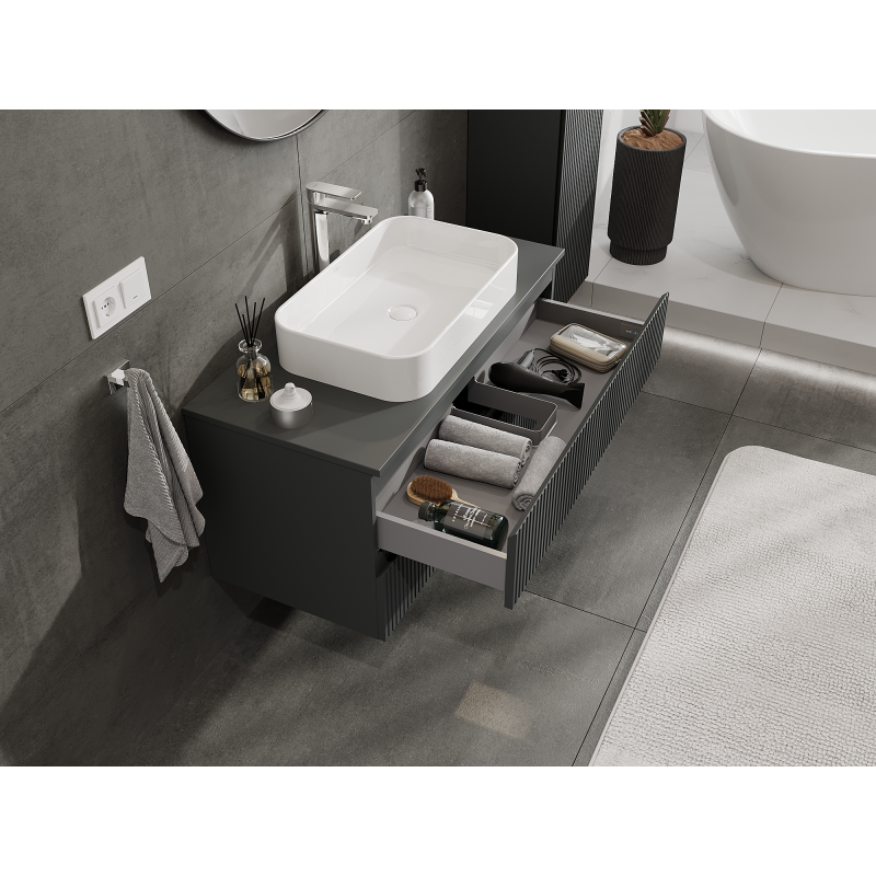 Mexen Rivel badkamerkast onder de wastafel 100 cm, 2 lades, geribbeld, mat grafiet - 91A20-10047-2-BFF66