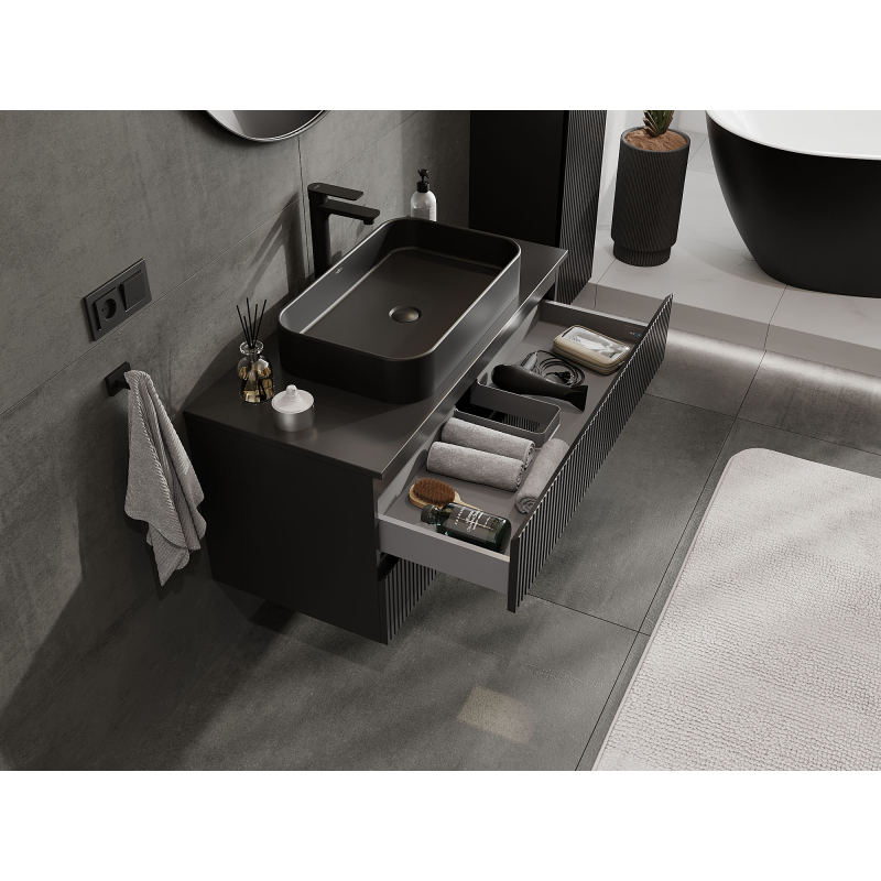 Mexen Rivel badkamerkast onder wastafel 100 cm, 2 lades, geribbeld, zwart mat - 91A20-10047-2-BFF71
