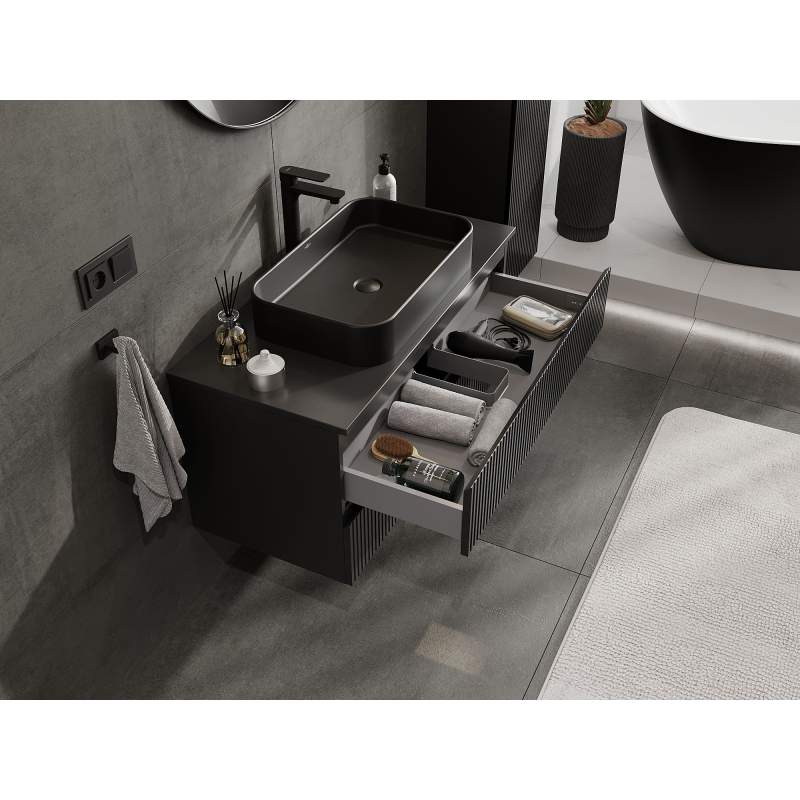 Mexen Rivel mueble de baño bajo lavabo 100 cm, 2 cajones, ranurado, negro mate - 91A20-10047-2-BFF71