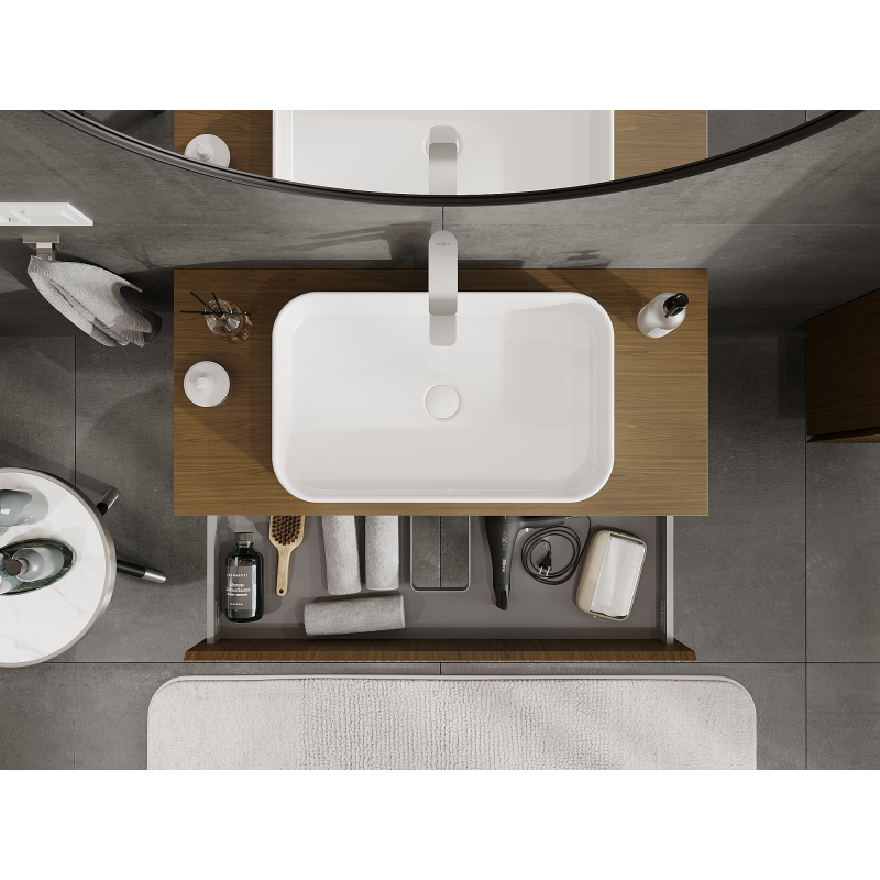 Mexen Rivel badrumsskåp under tvättställ 100 cm, 2 lådor, räfflad, valnöt - 91A20-10047-2-BFF86