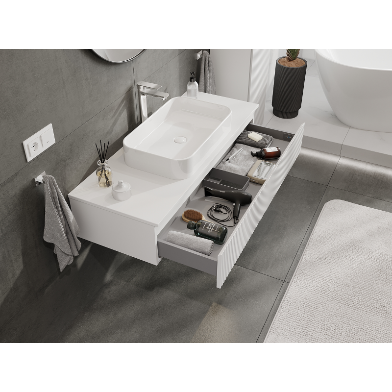 Mexen Rivel armoire de salle de bain sous lavabo 120 cm, 1 tiroir, rainurée, blanc mat - 91A20-12023-1-BF01