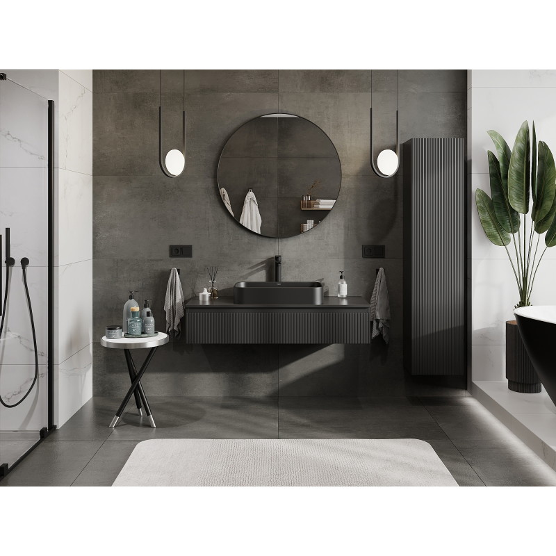 Mexen Rivel 120 cm Bathroom Vanity Unit, 1 Drawer, Fluted, Black Matte - 91A20-12023-1-BF71