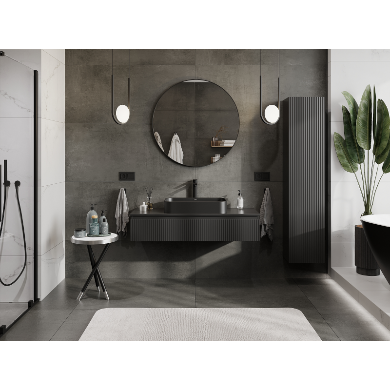 Mexen Rivel meuble de salle de bain sous lavabo 120 cm, 1 tiroir, rainuré, noir mat - 91A20-12023-1-BF71