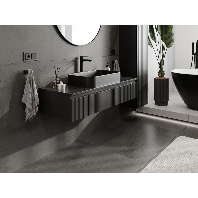 Mexen Rivel 120 cm Bathroom Vanity Unit, 1 Drawer, Fluted, Black Matte - 91A20-12023-1-BF71