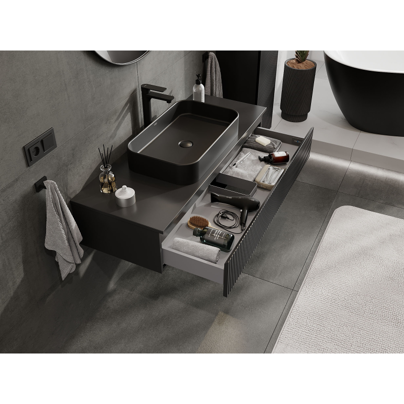Mexen Rivel meuble de salle de bain sous lavabo 120 cm, 1 tiroir, rainuré, noir mat - 91A20-12023-1-BF71