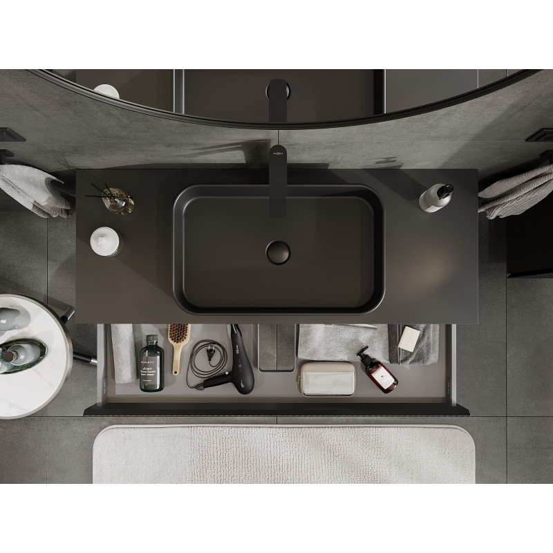 Mexen Rivel 120 cm Bathroom Vanity Unit, 1 Drawer, Fluted, Black Matte - 91A20-12023-1-BF71