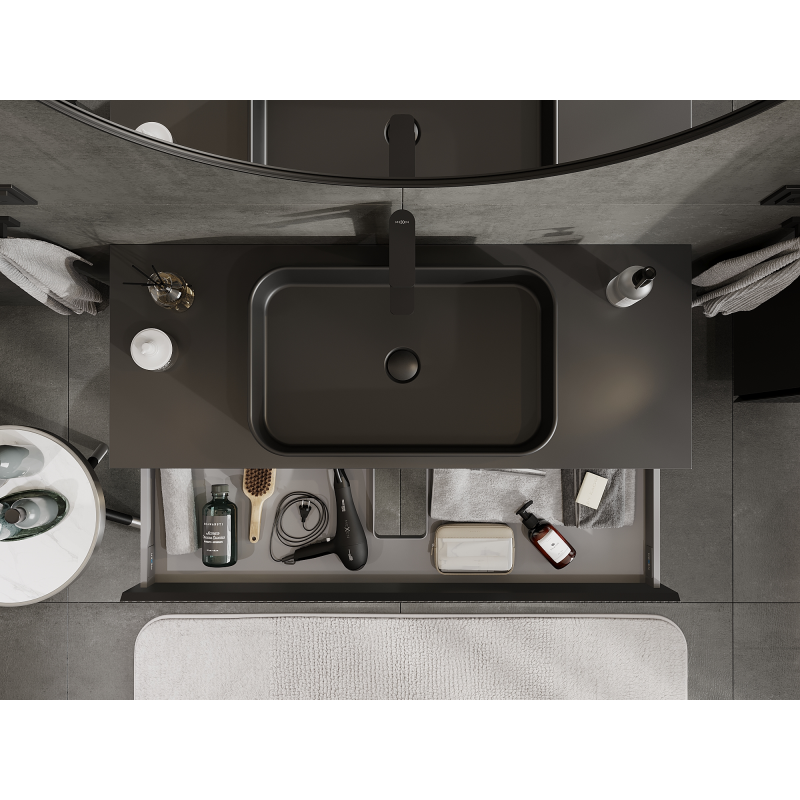 Mexen Rivel meuble de salle de bain sous lavabo 120 cm, 1 tiroir, rainuré, noir mat - 91A20-12023-1-BF71