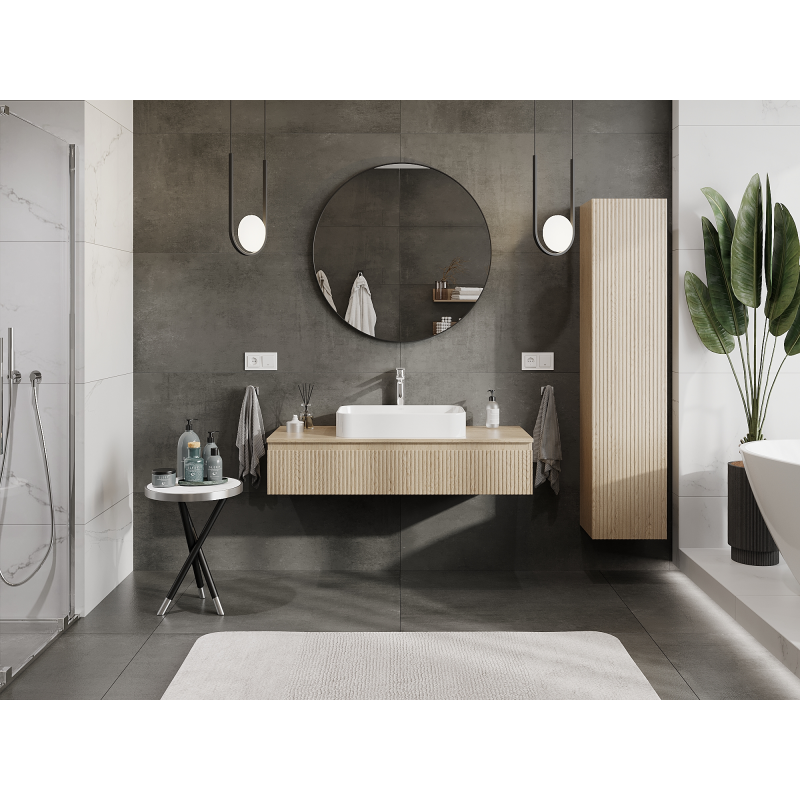 Mexen Rivel meuble de salle de bain sous-vasque 120 cm, 1 tiroir, rainuré, chêne - 91A20-12023-1-BF81