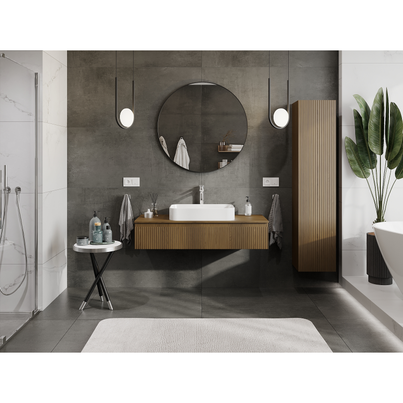 Mexen Rivel armoire de salle de bain sous lavabo 120 cm, 1 tiroir, cannelé, noyer - 91A20-12023-1-BF86