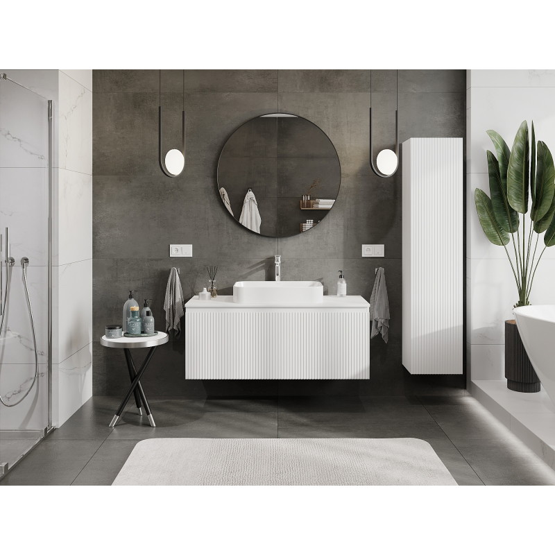 Mexen Rivel 120 cm Bathroom Cabinet, 1 Drawer, Fluted, White Matte - 91A20-12047-1-BF01