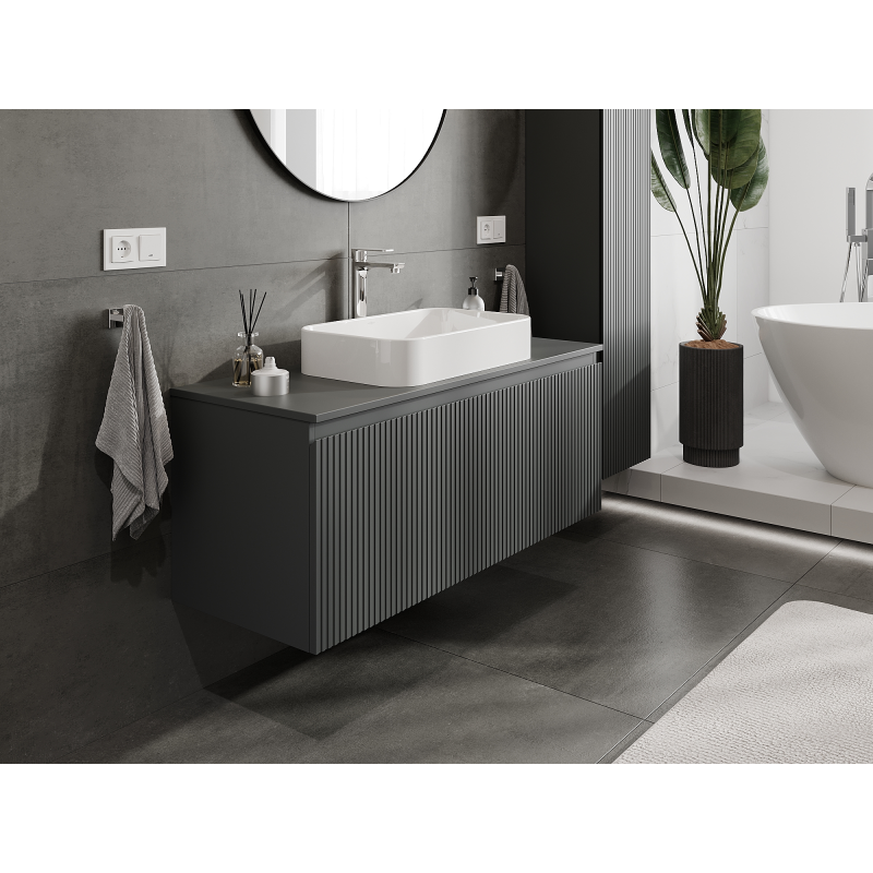 Mexen Rivel meuble de salle de bain sous lavabo 120 cm, 1 tiroir, rainuré, graphite mat - 91A20-12047-1-BF66
