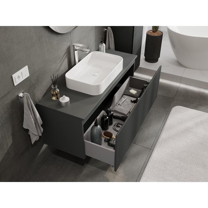Mexen Rivel meuble de salle de bain sous lavabo 120 cm, 1 tiroir, rainuré, graphite mat - 91A20-12047-1-BF66