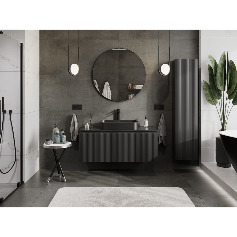 Mexen Rivel Badezimmerschrank für Waschtisch 120 cm, 1 Schublade, geriffelt, schwarz matt - 91A20-12047-1-BF71