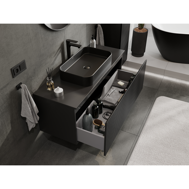 Mexen Rivel armário de casa de banho sob lavatório 120 cm, 1 gaveta, frisado, preto mate - 91A20-12047-1-BF71