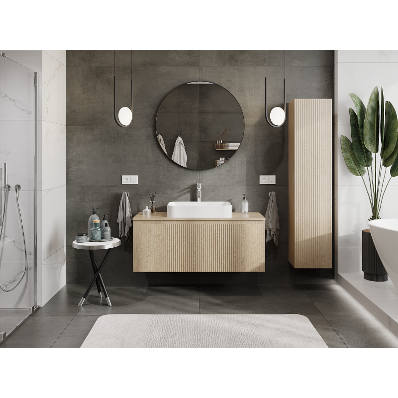 Mexen Rivel mueble de baño bajo lavabo 120 cm, 1 cajón, estriado, roble - 91A20-12047-1-BF81