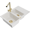 Mexen Gaspar fregadero de granito de 1,5 cubetas con escurridor y grifo de cocina Duero, blanco - 6507-20-671600-50