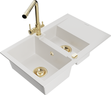 Mexen Gaspar granitni sudoper s 1,5 komore s ocjedivačem i kuhinjskom slavinom Duero, bijeli - 6507-20-671600-50