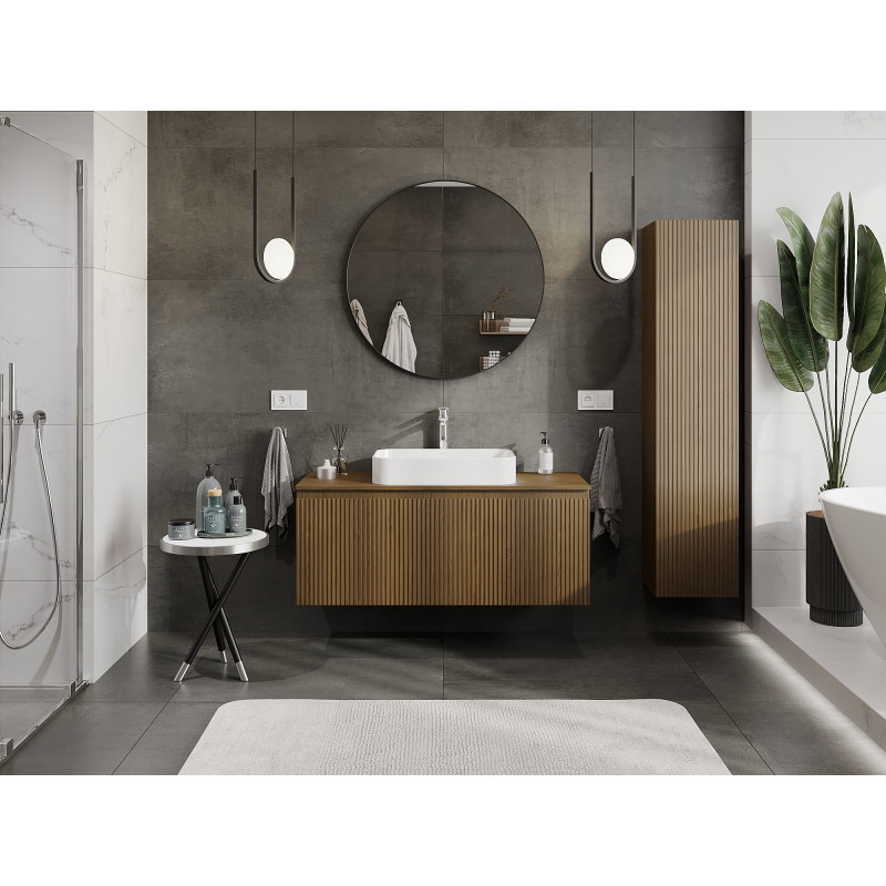 Mexen Rivel bathroom cabinet under-sink 120 cm, 1 drawer, fluted, walnut - 91A20-12047-1-BF86