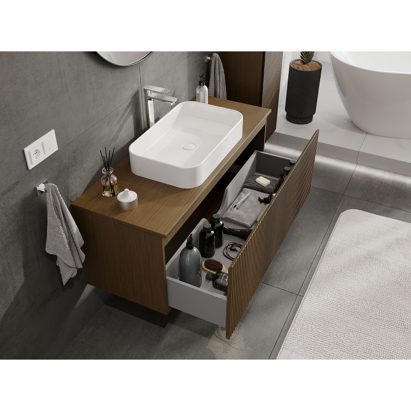 Mexen Rivel armário de casa de banho para lavatório 120 cm, 1 gaveta, com ranhura, nogueira - 91A20-12047-1-BF86