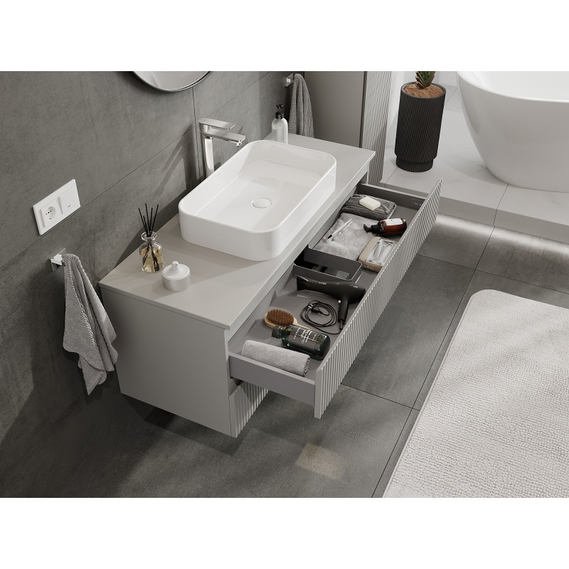 Mexen Rivel 120 cm bathroom cabinet with sink, 2 drawers, grooved, grey matte - 91A20-12047-2-BFF62