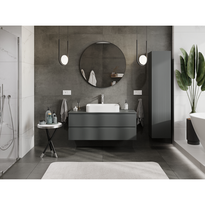 Mexen Rivel szafka łazienkowa podumywalkowa 120 cm, 2 szuflady, ryflowana , grafit mat - 91A20-12047-2-BFF66