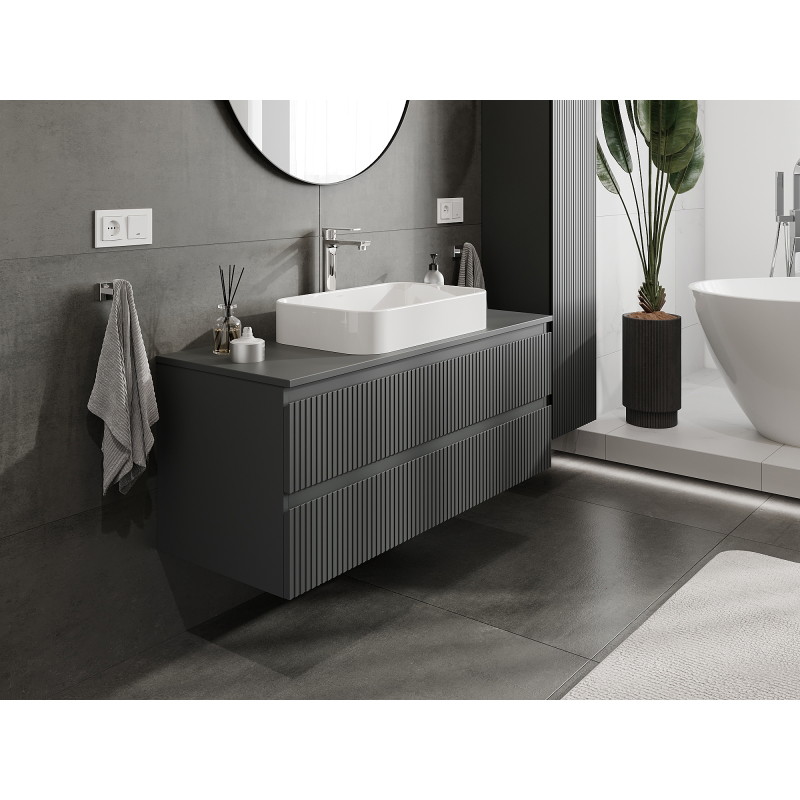 Mexen Rivel vannitoakapp valamu all 120 cm, 2 sahtlit, soonitud, matt grafiit - 91A20-12047-2-BFF66