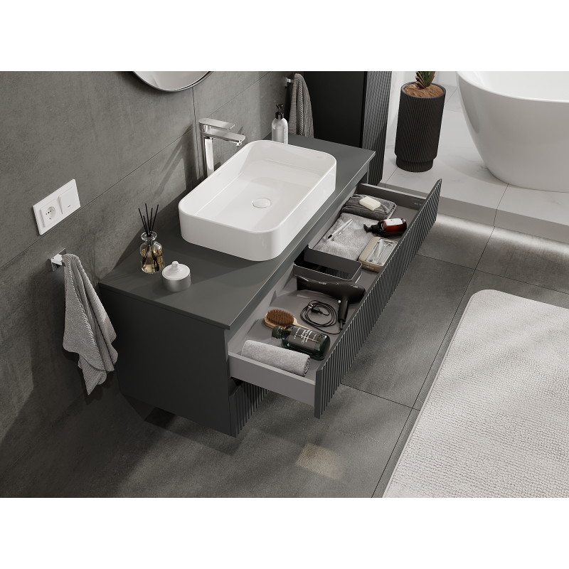 Mexen Rivel bathroom cabinet for washbasin 120 cm, 2 drawers, grooved, matte graphite - 91A20-12047-2-BFF66