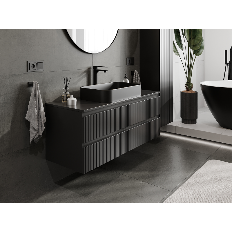 Mexen Rivel mueble de baño bajo lavabo 120 cm, 2 cajones, ranurado, negro mate - 91A20-12047-2-BFF71
