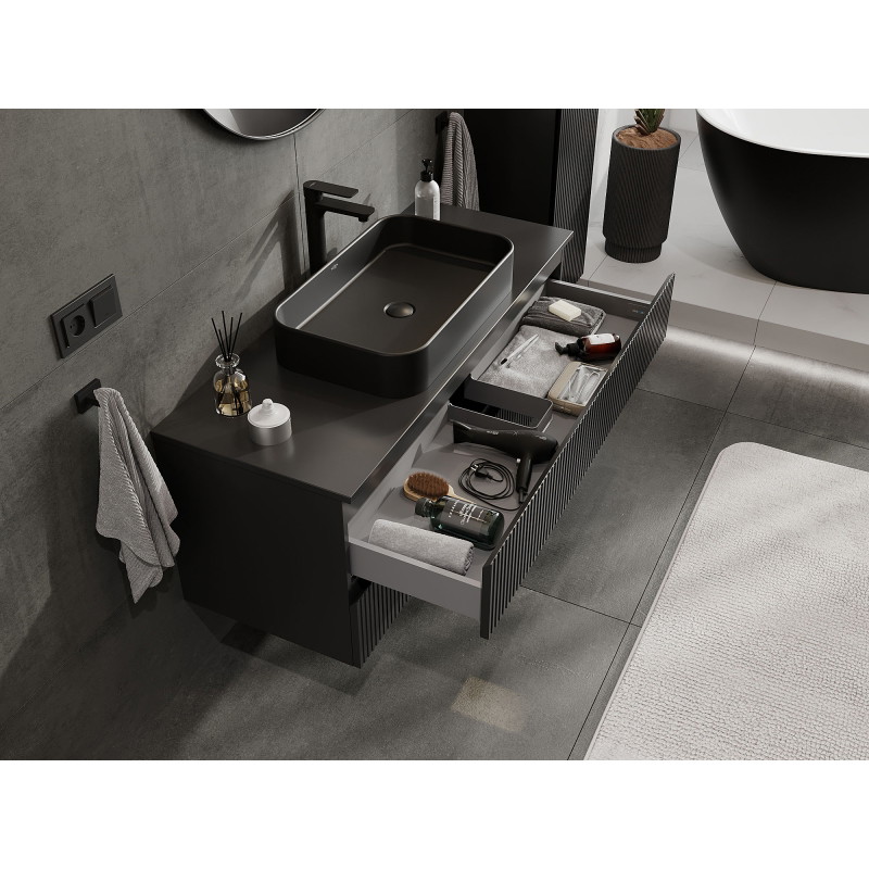 Mexen Rivel bathroom cabinet under sink 120 cm, 2 drawers, fluted, black matte - 91A20-12047-2-BFF71
