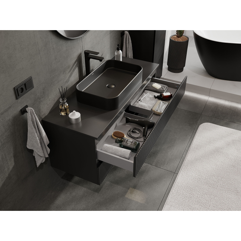 Mexen Rivel mueble de baño bajo lavabo 120 cm, 2 cajones, ranurado, negro mate - 91A20-12047-2-BFF71