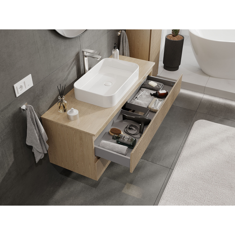 Mexen Rivel mobile da bagno per lavabo 120 cm, 2 cassetti, scanalato, rovere - 91A20-12047-2-BFF81