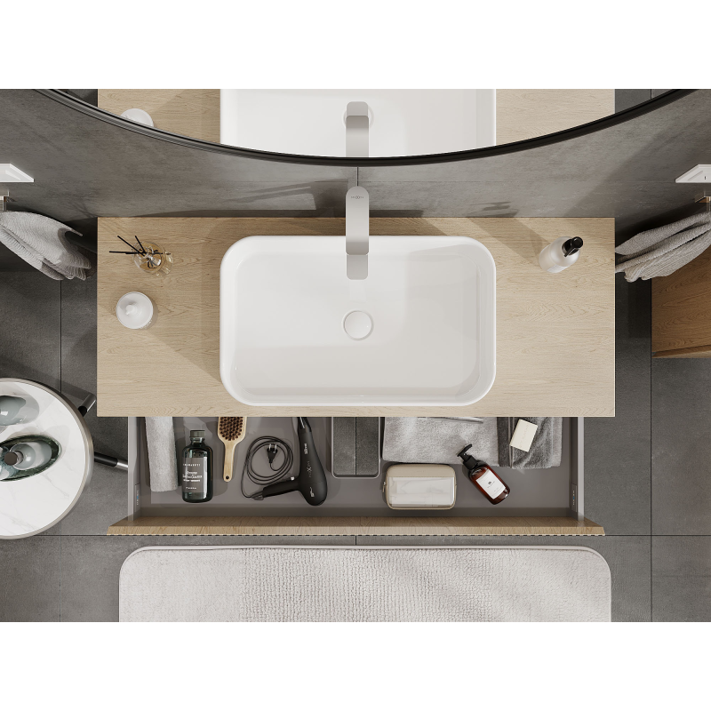 Mexen Rivel badrumsskåp under tvättställ 120 cm, 2 lådor, ribbad, ek - 91A20-12047-2-BFF81