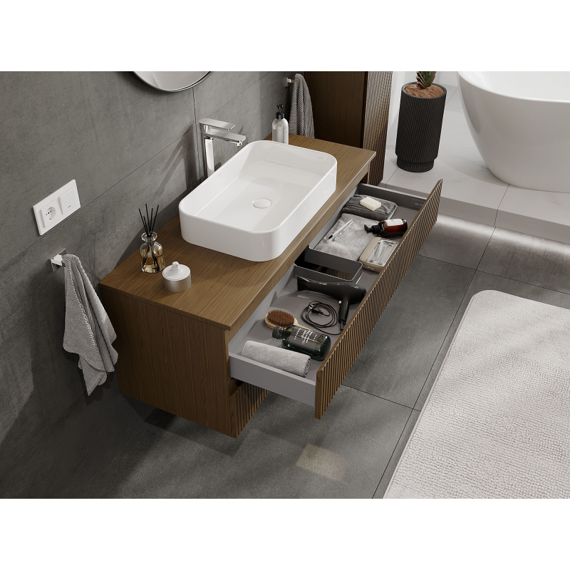 Mexen Rivel armadietto da bagno sotto-lavabo 120 cm, 2 cassetti, scanalato, noce - 91A20-12047-2-BFF86