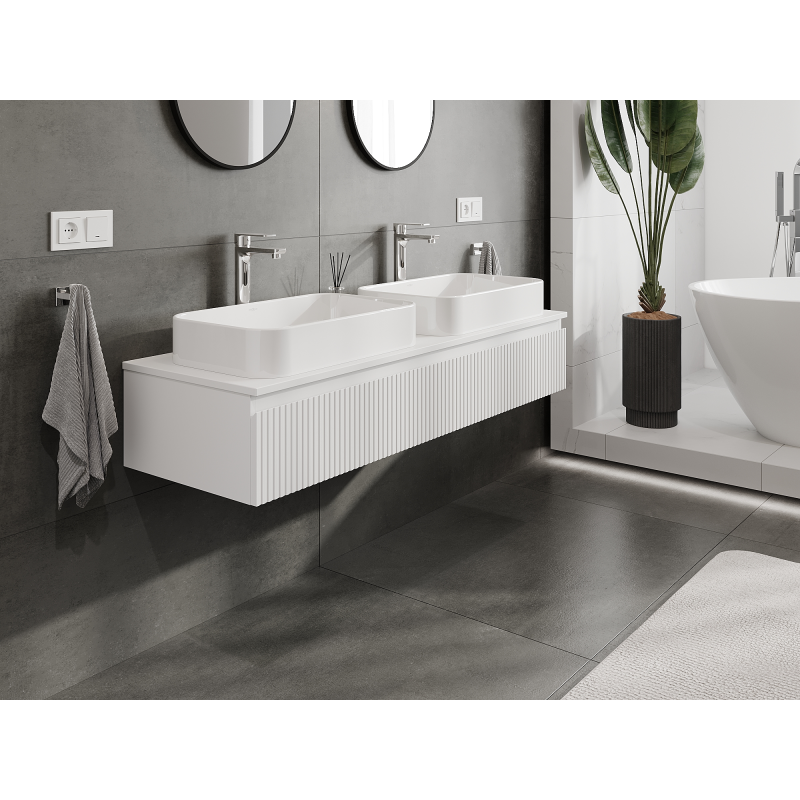 Mexen Rivel armário de casa de banho debaixo do lavatório 140 cm, 1 gaveta, frisada, branco mate - 91A20-14023-1-BF01