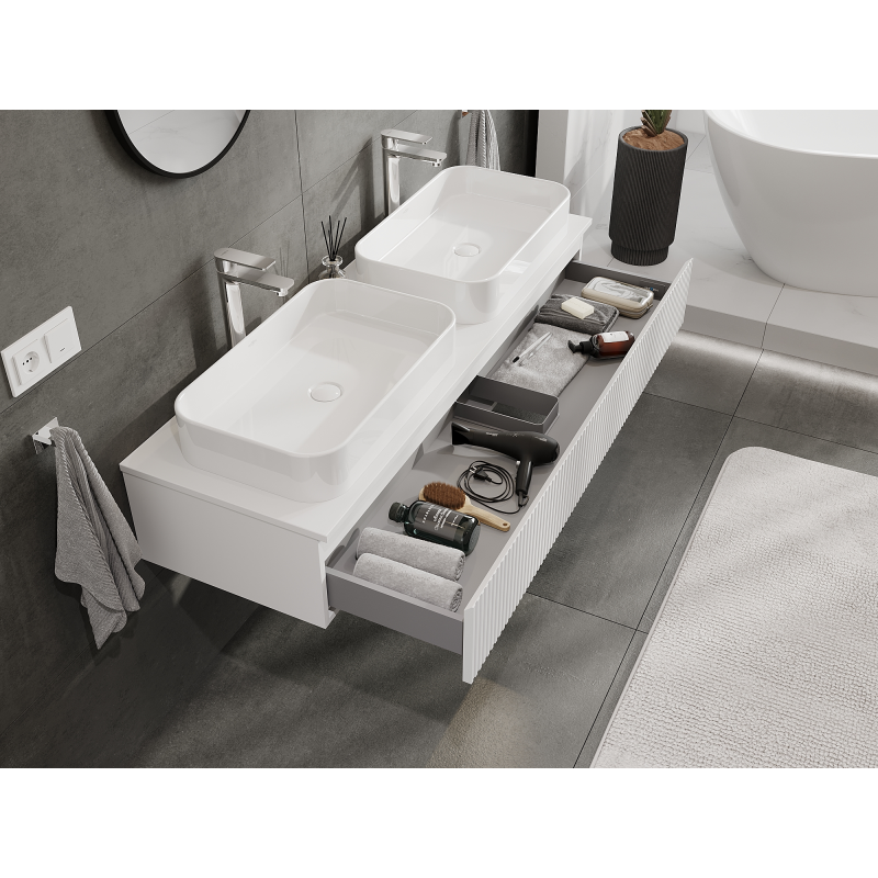 Mexen Rivel badrumsskåp under handfat 140 cm, 1 låda, räfflad, vit matt - 91A20-14023-1-BF01