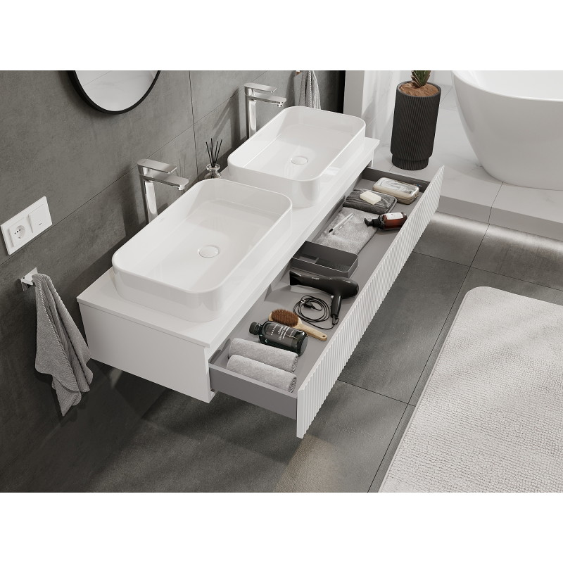 Mexen Rivel vannitoakapp valamu alla 140 cm, 1 sahtel, soonitud, valge matt - 91A20-14023-1-BF01