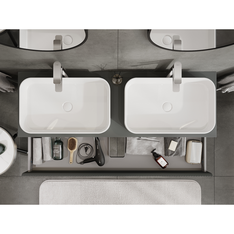 Mexen Rivel armário de casa de banho para lavatório 140 cm, 1 gaveta, canelado, grafite mate - 91A20-14023-1-BF66