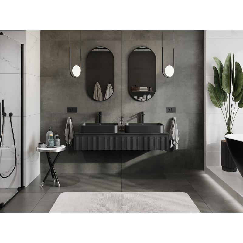 Mexen Rivel Badezimmer-Unterschrank 140 cm, 1 Schublade, gerillt, schwarz matt - 91A20-14023-1-BF71