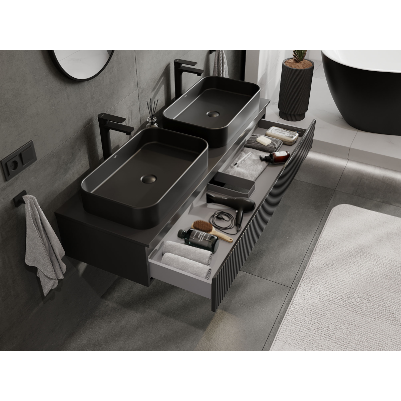 Mexen Rivel mueble de baño bajo lavabo 140 cm, 1 cajón, ranurado, negro mate - 91A20-14023-1-BF71