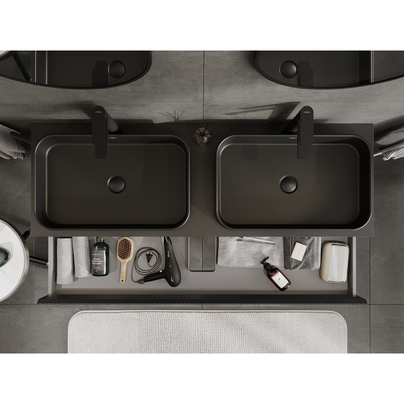 Mexen Rivel badrumsskåp under tvättställ 140 cm, 1 låda, räfflad, svart matt - 91A20-14023-1-BF71