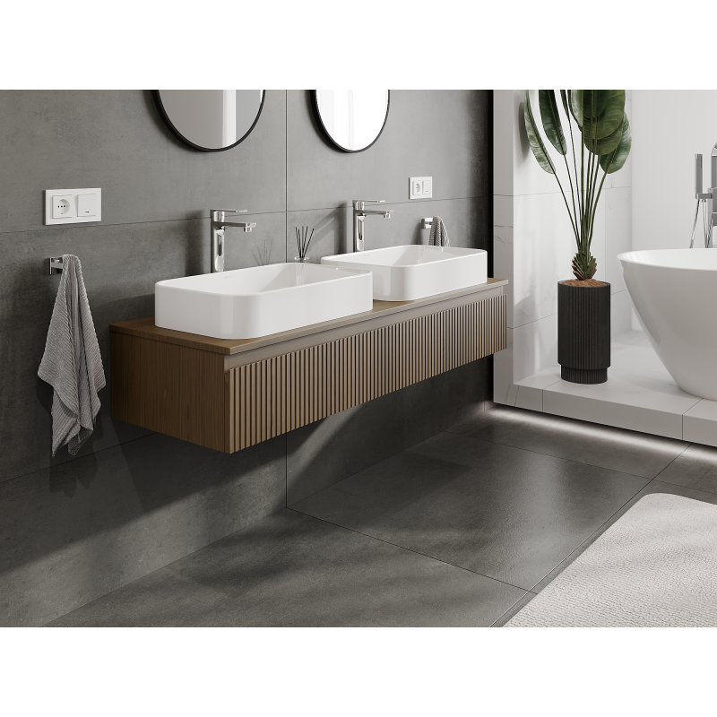 Mexen Rivel Badezimmer-Unterschrank 140 cm, 1 Schublade, geriffelt, Nussbaum - 91A20-14023-1-BF86