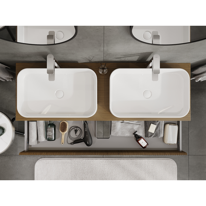 Mexen Rivel meuble de salle de bain sous-lavabo 140 cm, 1 tiroir, rainuré, noyer - 91A20-14023-1-BF86