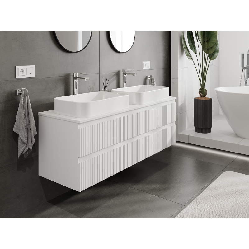 Mexen Rivel meuble de salle de bain sous lavabo 140 cm, 2 tiroirs, rainuré, blanc mat - 91A20-14047-2-BFF01