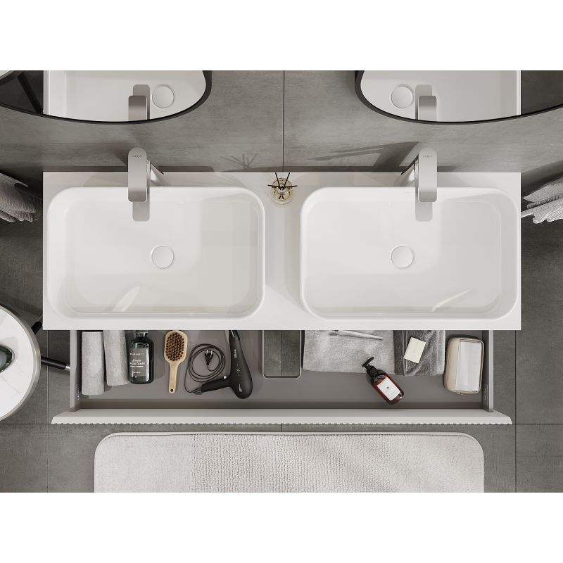 Mexen Rivel 140 cm Unterschrank für Badezimmerwaschbecken, 2 Schubladen, geriffelt, weiß matt - 91A20-14047-2-BFF01