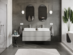 Mexen Rivel Badezimmerschrank für Waschbecken 140 cm, 2 Schubladen, geriffelt, graumatt - 91A20-14047-2-BFF62