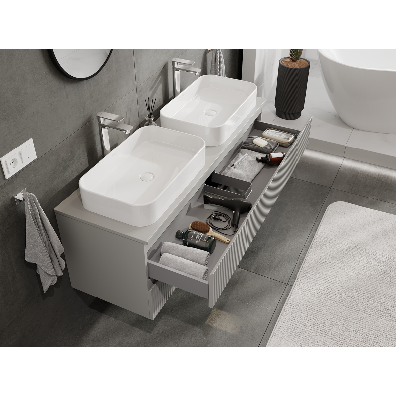 Mexen Rivel badrumsskåp under handfat 140 cm, 2 lådor, ribbad, grå matt - 91A20-14047-2-BFF62